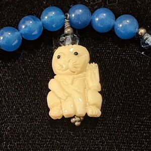 Lucky Cat Pendant on a Blue Quartz and Crystal Necklace